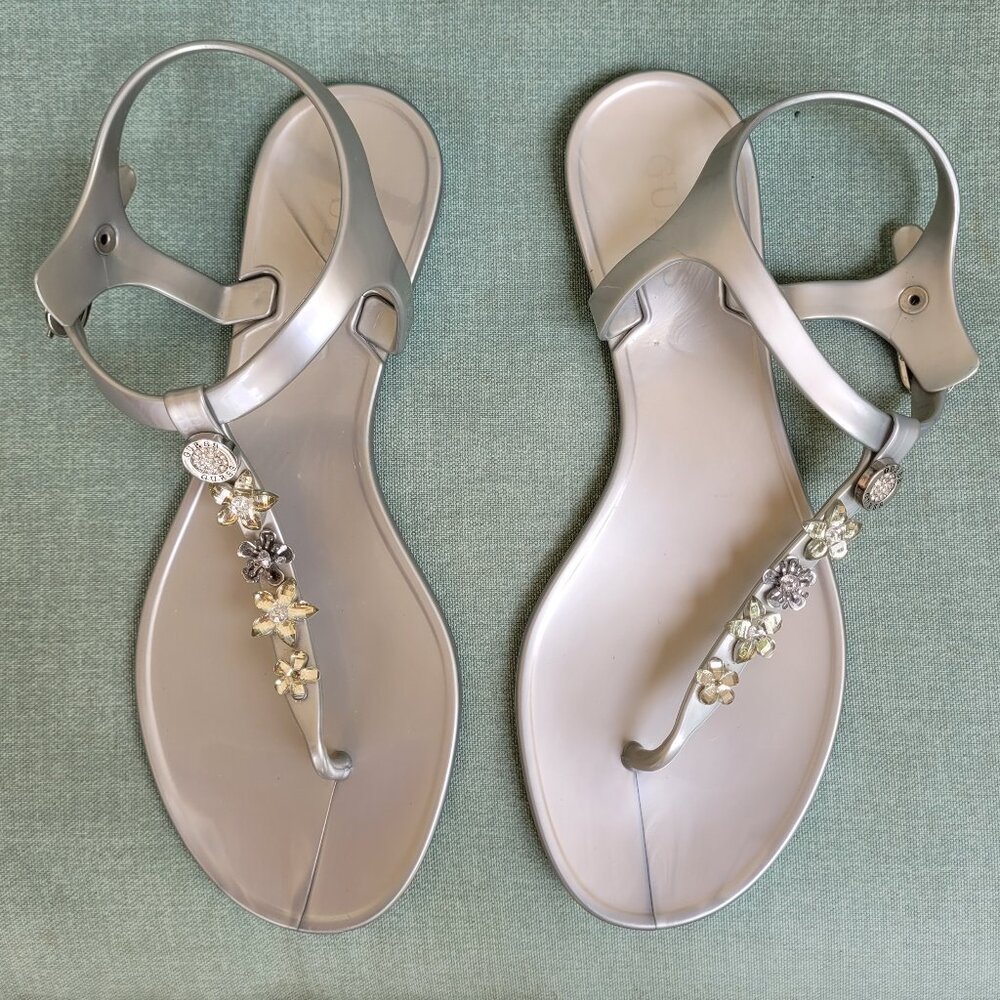 Guess Silver Jelly Floral Sandals - Picture 2 of 5